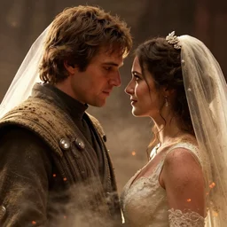 star wars film still, closeup portrait of a couple getting married, dust, scum and villainy, rim light, embers, hyper detailed, smooth, high contrast, concept art, gta v, volumetric lighting, ralph mcquarrie, doug chiang, ryan church
