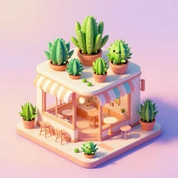 isometric cute cartoon illustration style cafe australian, decorated with cute cannabis pot plants 🪴 utopia frontage, pop art poster, beautiful colors pastel palette by will barnet