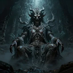 awakening of an ancient deity, foreboding, horror, creepy, digital art, high quality, high resolution
