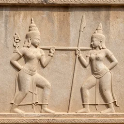 tai and khmer war in the bas - relief sandstone encraving wall, emotional movement, black and white photo, historic, realistic, highly detailed, 1 2 0 0 s,
