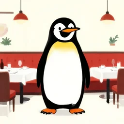 illustration of a penguin in a restaurant by milton glaser