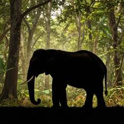 a silhouette of an elephant in the forest