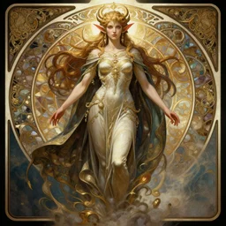 symmetry!!! portrait of an elf, fantasy, complex, with a great figure, highly detailed, dynamic lighting, digital art, digital painting, artstation, wlop, clear focus, illustration, works by artgerm, greg rutkowski and alphonse mucha, 8 k