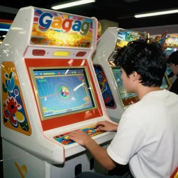 1 9 9 0 s photo of arcade machine gaggaagg, in the amusement arcade,