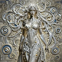 the white lady with a dress and long hairs, art by James Jean and Wayne Barlowe, high detail, cinematic, cgsociety 8k