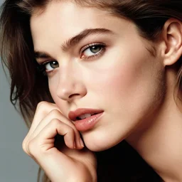 photo of a 9 0 s female supermodel, beautiful. attractive. looking at the camera in a flirtatious way. pay attention to facial details. accurate fingers!! close up profile!! beautiful professional photograph by herb ritts and ellen von unwerth, zeiss 5 0 mm f 1. 8 lens,