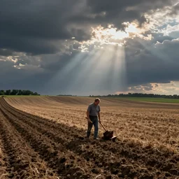 Farmer tilling his field by Raphaël,