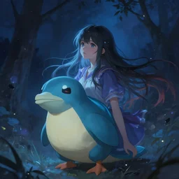 a girl from final fantasy live action, cosplaying as piplup, evocative, mystical night, very very very very detailed, award winning, masterpiece digital painting by greg rutkowski, alex grey, artstation, 4 k wallpaper