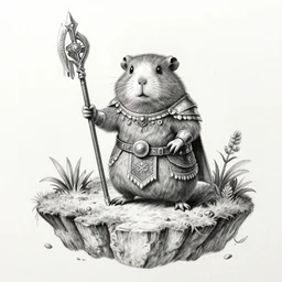 gerbil aztec - warrior on fantasy island pencil - drawing