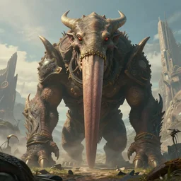 highly detailed portrait photo of a huge mûmakil-大舌頭 in a scenic dystopian environment, hyperrealistic Illustration