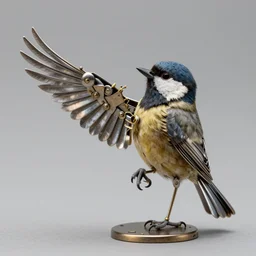 a bird that is repairing one of its wing with metal as a craftbird, realistic, steampunk, 4 k