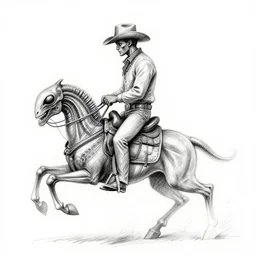 a pencil sketch of a cowboy riding xenomorph, white background