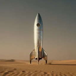 a silver vintage and minimalist rocket has landed in a desert, by jean delville and sophie anderson and mandy jurgens, retrofuturism, moody atmosphere, cinematic atmospheric, cinematic lighting, golden ratio, perfect composition, elegant, no crop, extremely detailed, 4 k, hd, sharp focus, masterpiece, trending on artstation