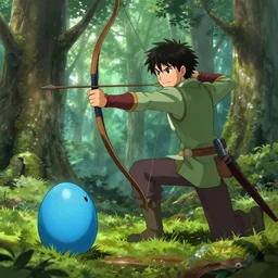 Eragon is hunting with his bow in the forest, he finds a blue dragon egg, anime style