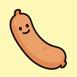 an outline sausage with a smiley face, yellow background