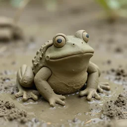 beatiful clay sculpture of a muddy frog in a swamp