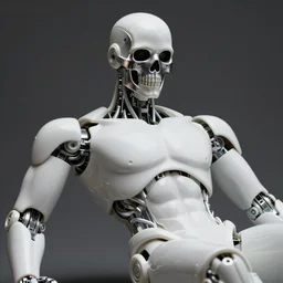 portrait of a futuristic bone ceramic guapo humanoid robot Spanish with a handsome face wearing a metallic skull mask and muscular body reclining, macho, piroca, dotado, guapo, matte surface, trending on cgsociety