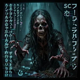 detailed realistic photo of a creature invoking a feeling of dread and despair, decay, liminal spaces, vhscore, scp, formicapunk, scanlines, japanese kanji symbols, zalgo text, the ring movie, horror