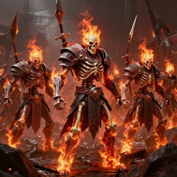 a group of flaming skeleton warriors in the aftermath of a battle, bloodborne, cinematic, unreal engine, artstation, 8k
