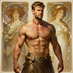 chris hemsworth, muscular, fantasy, intricate, elegant, highly detailed, digital painting, artstation, concept art, smooth, sharp focus, illustration, art by artgerm and greg rutkowski and alphonse mucha