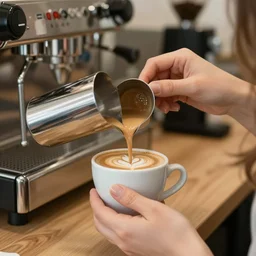 professional extreme close-up photo of two women creating a coffee in a shop, Ukraine. professional detailed art