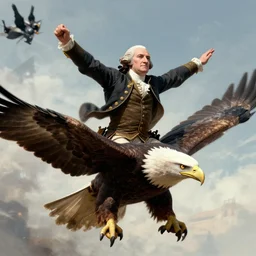 epic action redbull portrait of george washington soaring on backs of a giant bald eagle by greg rutkowski, fantasy