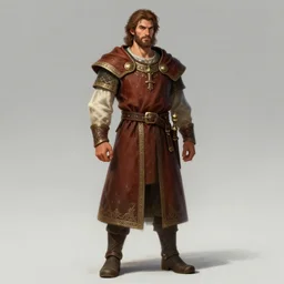 5 0 years old man, tall : : brown hair, stubble beard : : decorated medieval clothing : : high detail, digital art, rpg, concept art, illustration