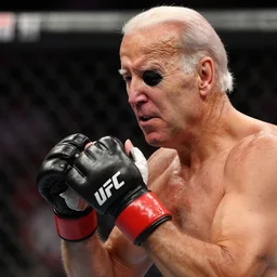 joe biden getting knocked out in the ufc octagon, black eye on left side, detailed facial expressions, 1 9 8 0 s aesthetic