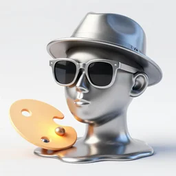 a head made out of melting metal, hot palette, it is wearing sunglasses and a hat, there are flowers all around it, black paint melting, vogue cover style, demonic style, smooth fractal style