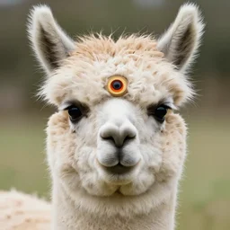 portrait of alpaca with third eye in crisp detail by vito acconci