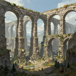Matte painting of the aqueduct complex of Ravnica. Fantastical, detailed digital art trending in artstation