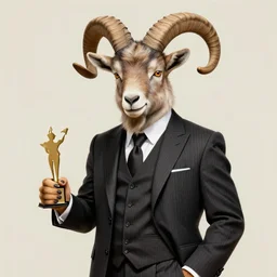 beautiful portrait commission of a male furry anthro mountain goat wearing a pinstripe suit and waistcoat, award-winning, detailed, trending on artstation