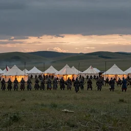 Medieval Mongolian army camp at dawn before battle As featured on Artstation By Randy Vargas