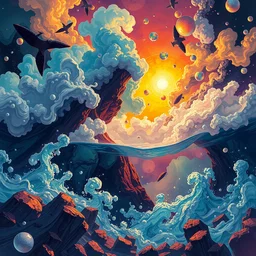 delirium, chaotic storm of liquid smoke, stylized beauty landscape, by petros afshar, ross tran, tom whalen, peter mohrbacher, artgerm, shattered glass, bubbly underwater scenery, radiant light