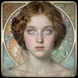 a beautiful young lady with huge bright silver eyes, colored daguerreotype by pontormo, by bosch, by mucha, by Mackintosh, by max ernst, by ernst heackel, modern art noveau, highly detailed, liminal, eerie, Bright pastel color