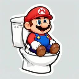 Super mario seating in toilet, Sticker illustration