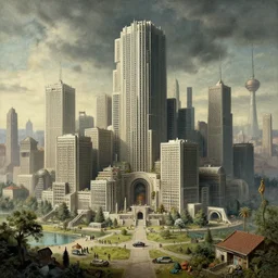 A mysterious futuristic brutalist soviet city by Hieronymus Bosch