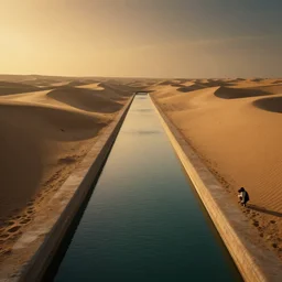 water canals in a desert, by jean delville and sophie anderson and mandy jurgens, moody atmosphere, cinematic atmospheric, cinematic lighting, golden ratio, perfect composition, elegant, no crop, extremely detailed, 4 k, hd, sharp focus, masterpiece, trending on artstation