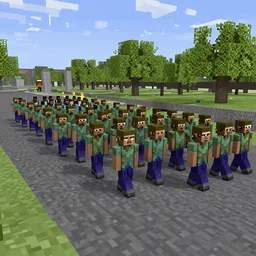 a army parade in the video game Minecraft.