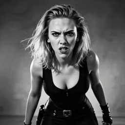 angry scarlett johansson as a wemic, dramatic lighting hyper detail, black and white, wide angle lens