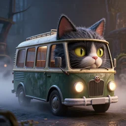 photorealistic Catbus inspired by Tim Burton, octane render, unreal engine 4k, volumetric light, fog, detailed