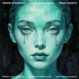 close up sci - fi concert poster art simon stalenhag melting eyes, aquamarine skin, elegant, highly detailed, centered, digital painting, concept art, smooth, sharp focus, illustration, artgerm, tomasz alen kopera, peter mohrbacher, donato giancola, joseph christian leyendecker, wlop, frank frazetta