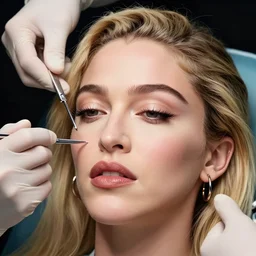 madonna performs cosmetic surgery on her own face with a scalpel. detailed