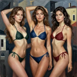 extremely attractive bikini girls pose in guernica picasso style