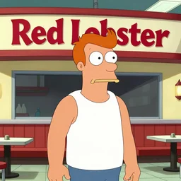 still of Dr. Zoidberg from Futurama posing in front of a Red Lobster restaurant for a photo, 4k, high detail photorealistic