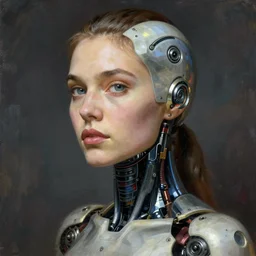 extremely detailed, intricate photorealistic portrait of beautiful female android, art by milo manara