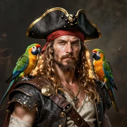 kratos with pirate hat and parrot on his shoulders