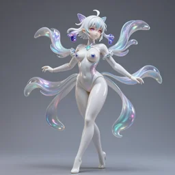 iris van herpen isolated vinyl figure voluptuous magical girl character design, figure photography, dynamic pose, holographic undertones, motion shapes color design, glitter accents on figure, anime stylized, sharp focus, accurate fictional proportions, high delicate defined details, ethereal lighting