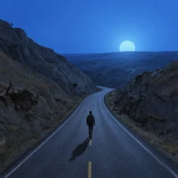 drawing of lonely traveler on the road, blue sunrise on the background, by alan lee, concept art, detailed terrain, insanely detailed and intricate, highly detailed, cinematic lighting, concept art, sharp focus, illustration, artstation