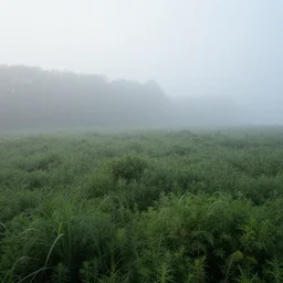 an ( ( ( inceberg ) ) ) with overgrown plants, morning fog